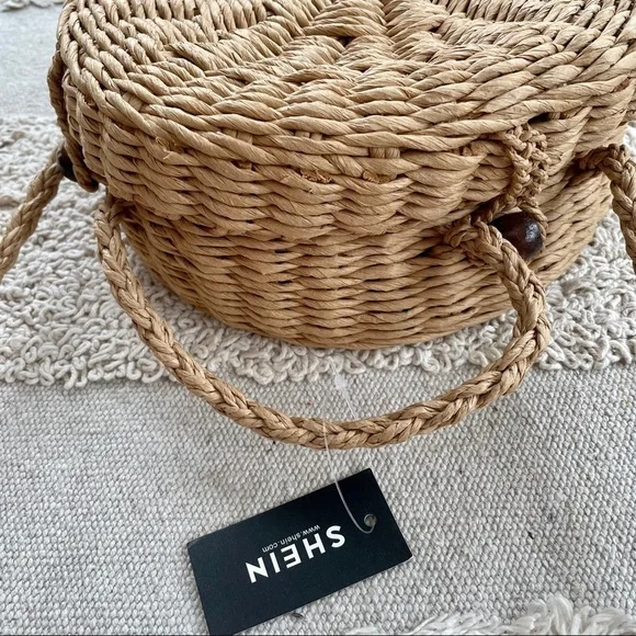 STRAW ROUND CROSSBODY BAG  WITH TOP HANDLE - Picture 6 of 14